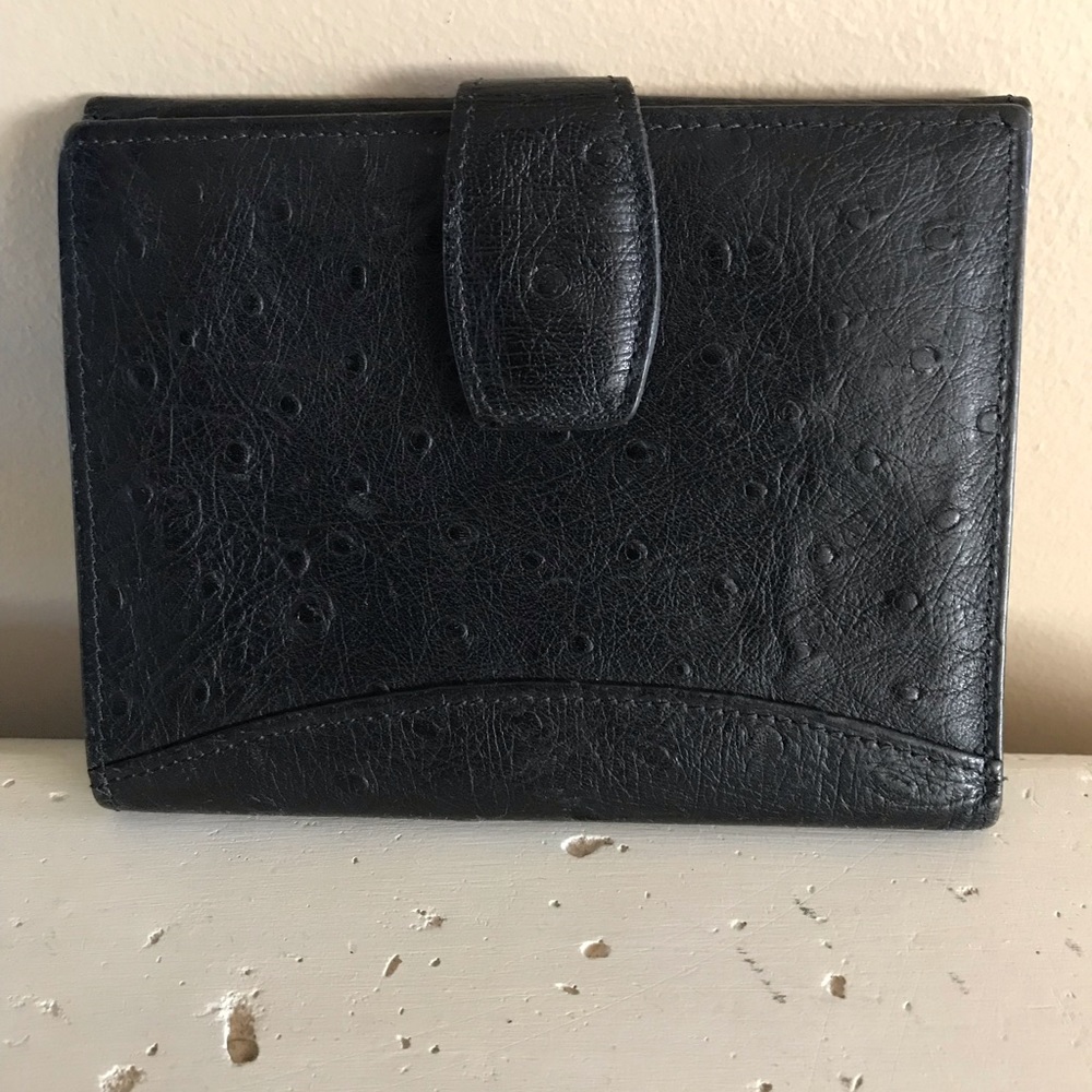 Vintage Bond Street black Ostrich leather wallet